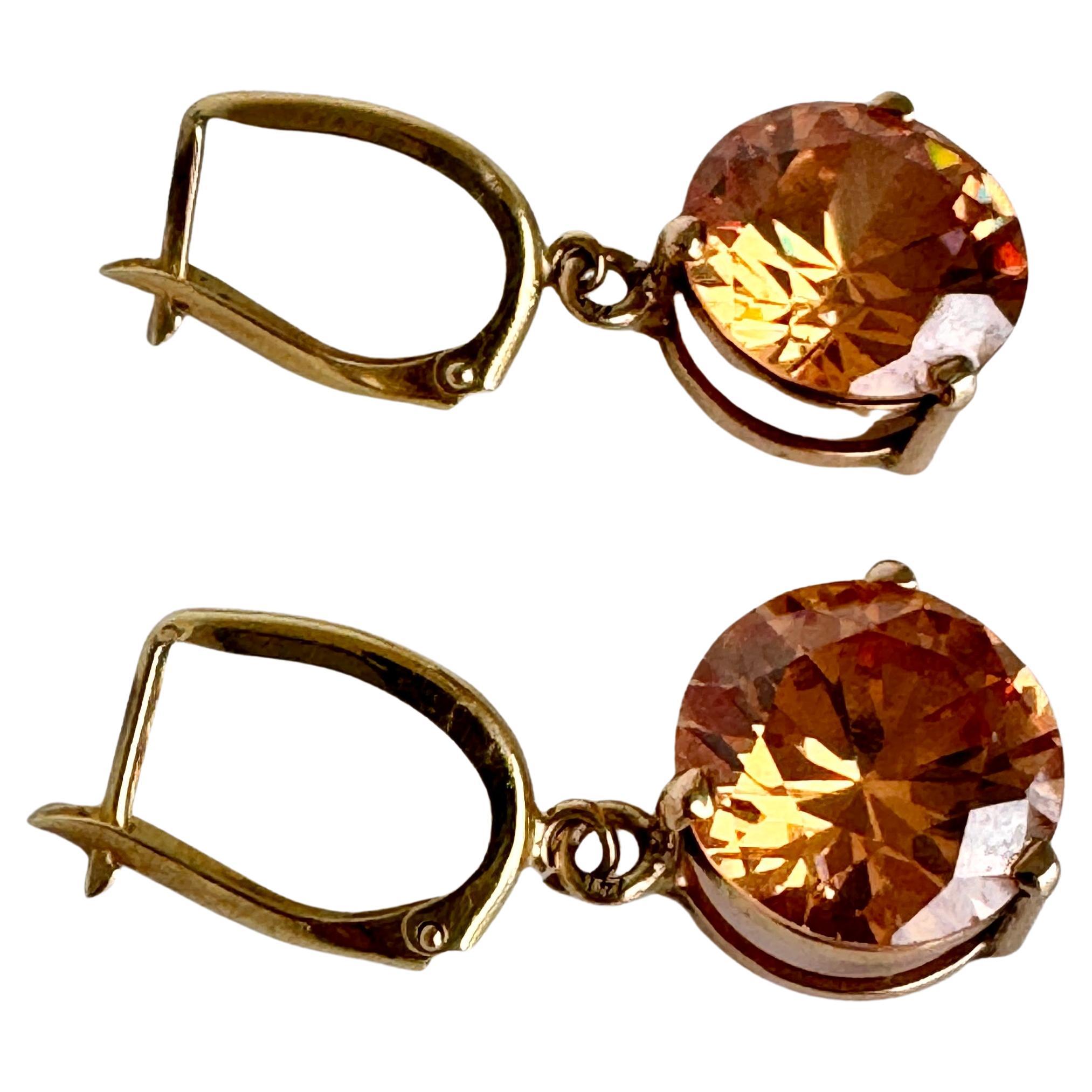 Contemporary 14K Gold Citrine Dangle Earrings For Sale