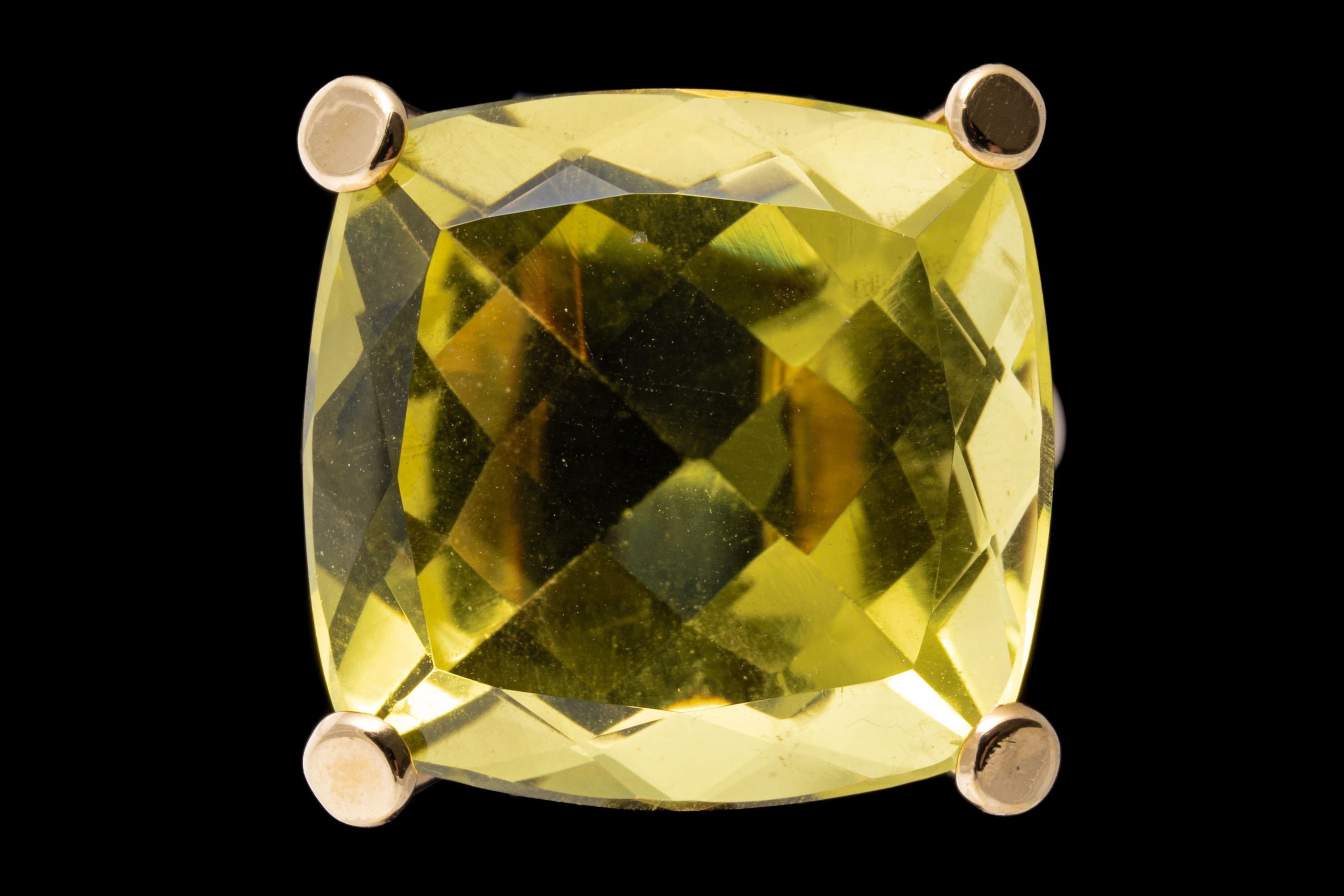 14k Gold Large Contemporary Cushion Citrine Ring, App. 21.41 CTS For Sale 1