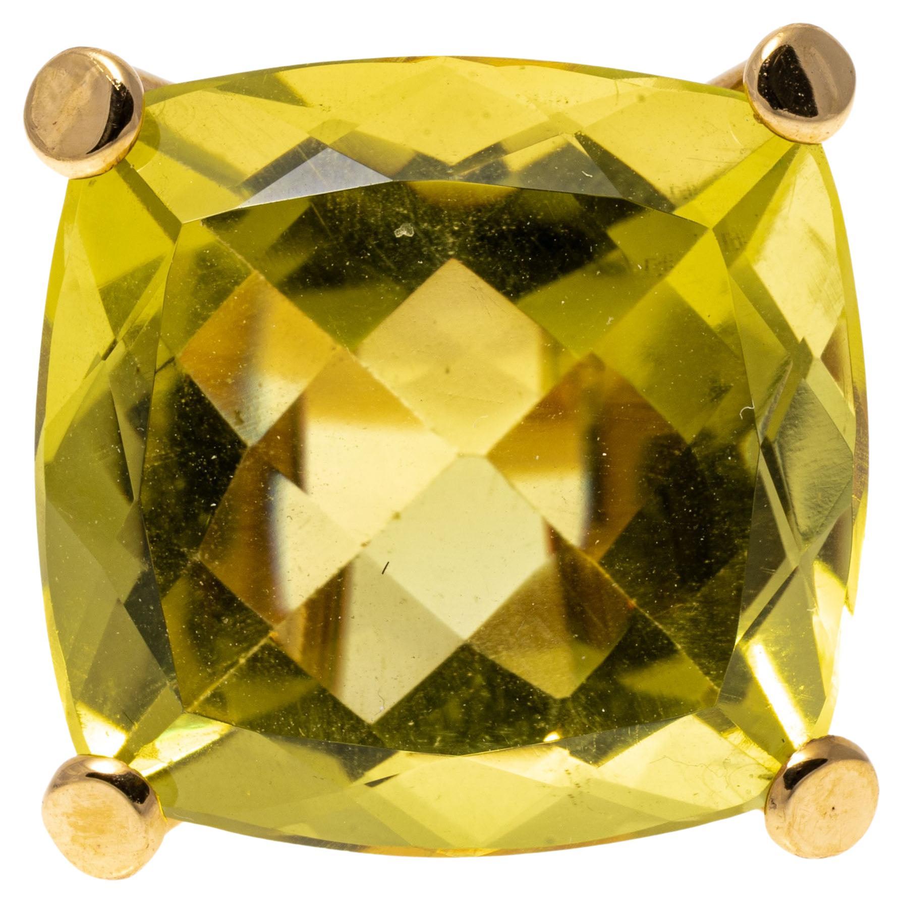 Grande bague contemporaine en or 14 carats avec citrine en forme de coussin, App. 21,41 CTS