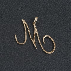 14K Gold Large Cursive Script Diamond Pave Letter M Initial Pendant 0.82 Ct