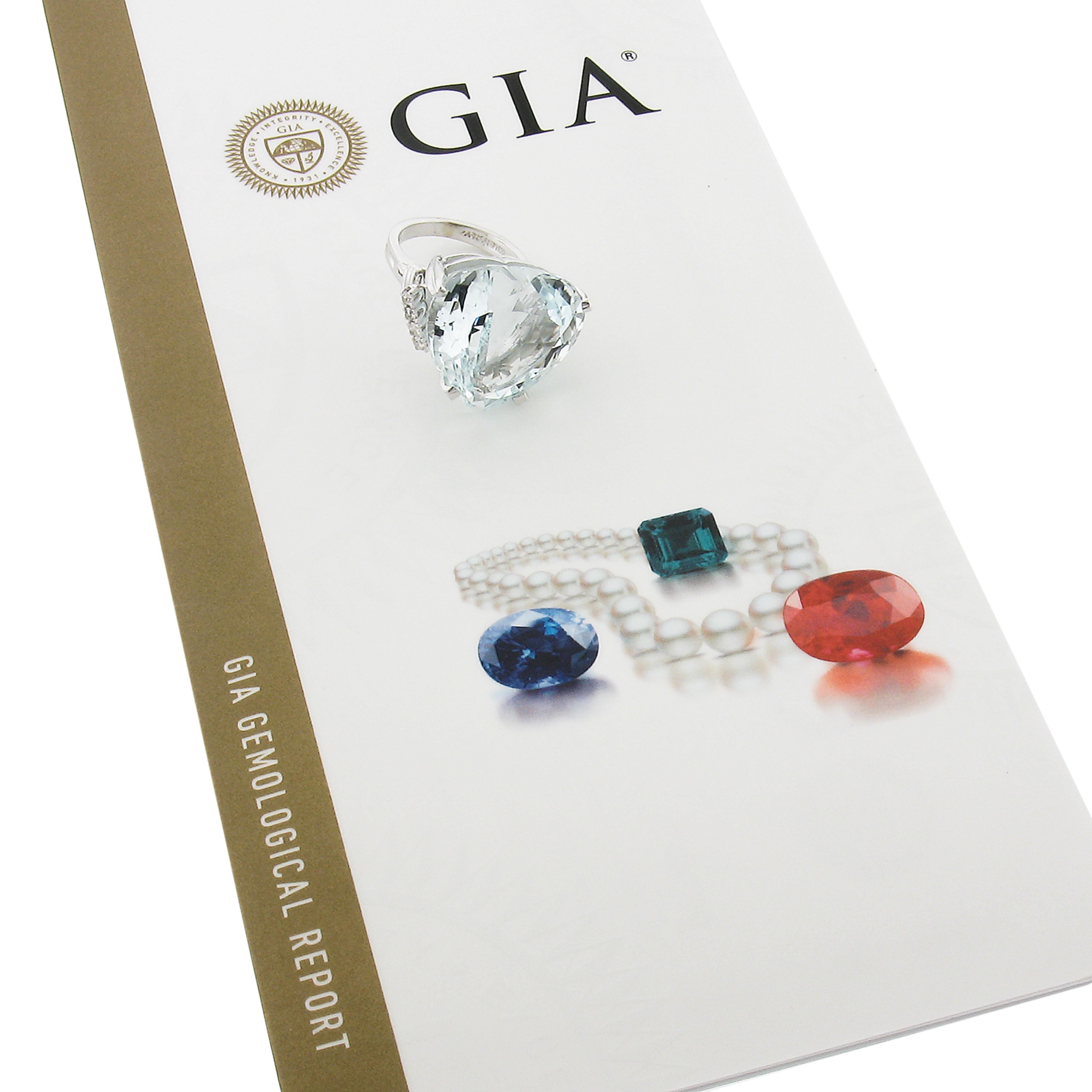 14k Gold Large GIA Graded 30ctw Heart Aquamarine 0.20ctw Diamond Cocktail Ring 5