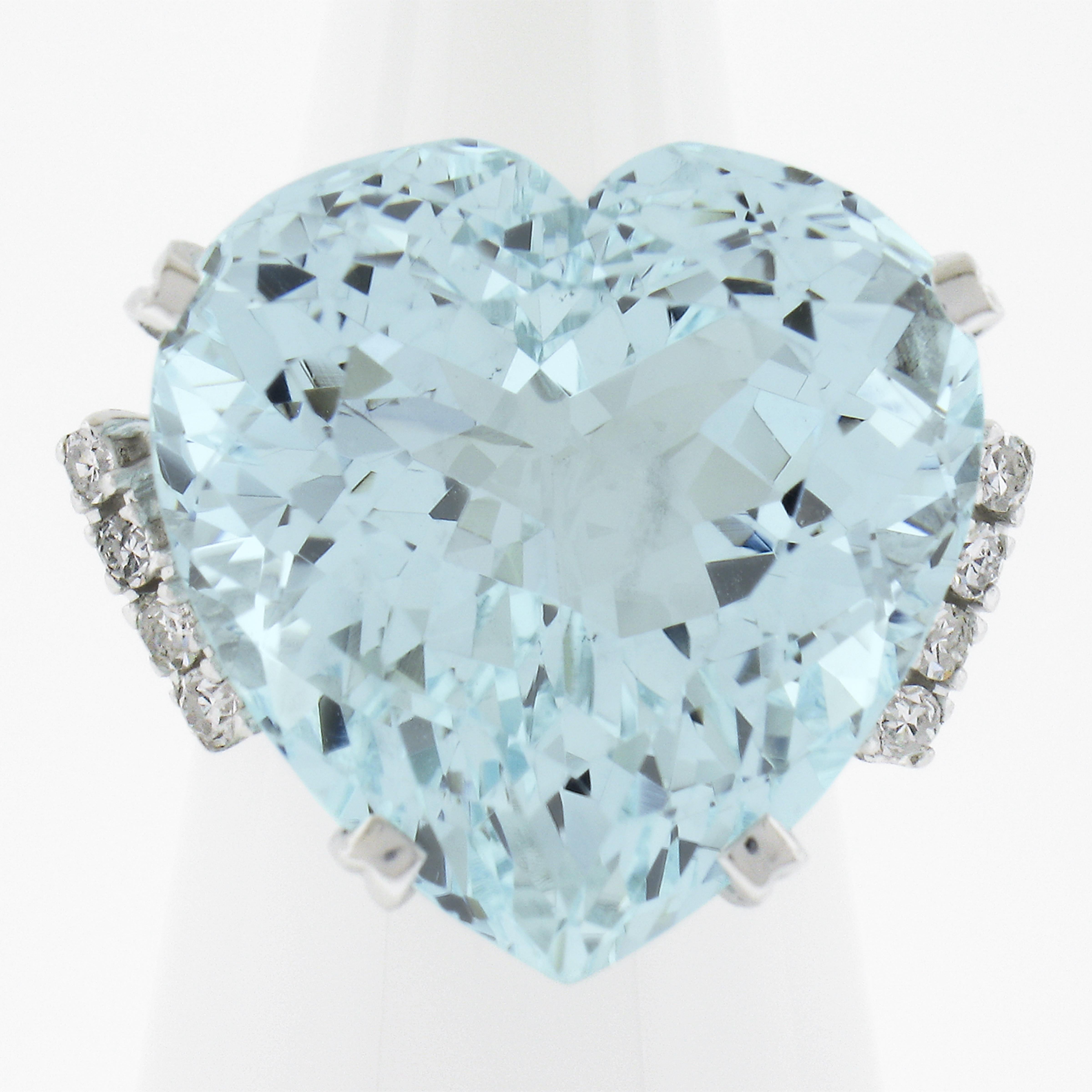 --Stone(s):--
(1) Natural Genuine Aquamarine - Heart Brilliant Cut - Prong Set - Light-Blue Color - 27-30ct (approx. based on GIA measurements)
*See Certification Information Below*
(8) Natural Genuine Diamonds - Old Single Cut - Prong Set -  0.20tw