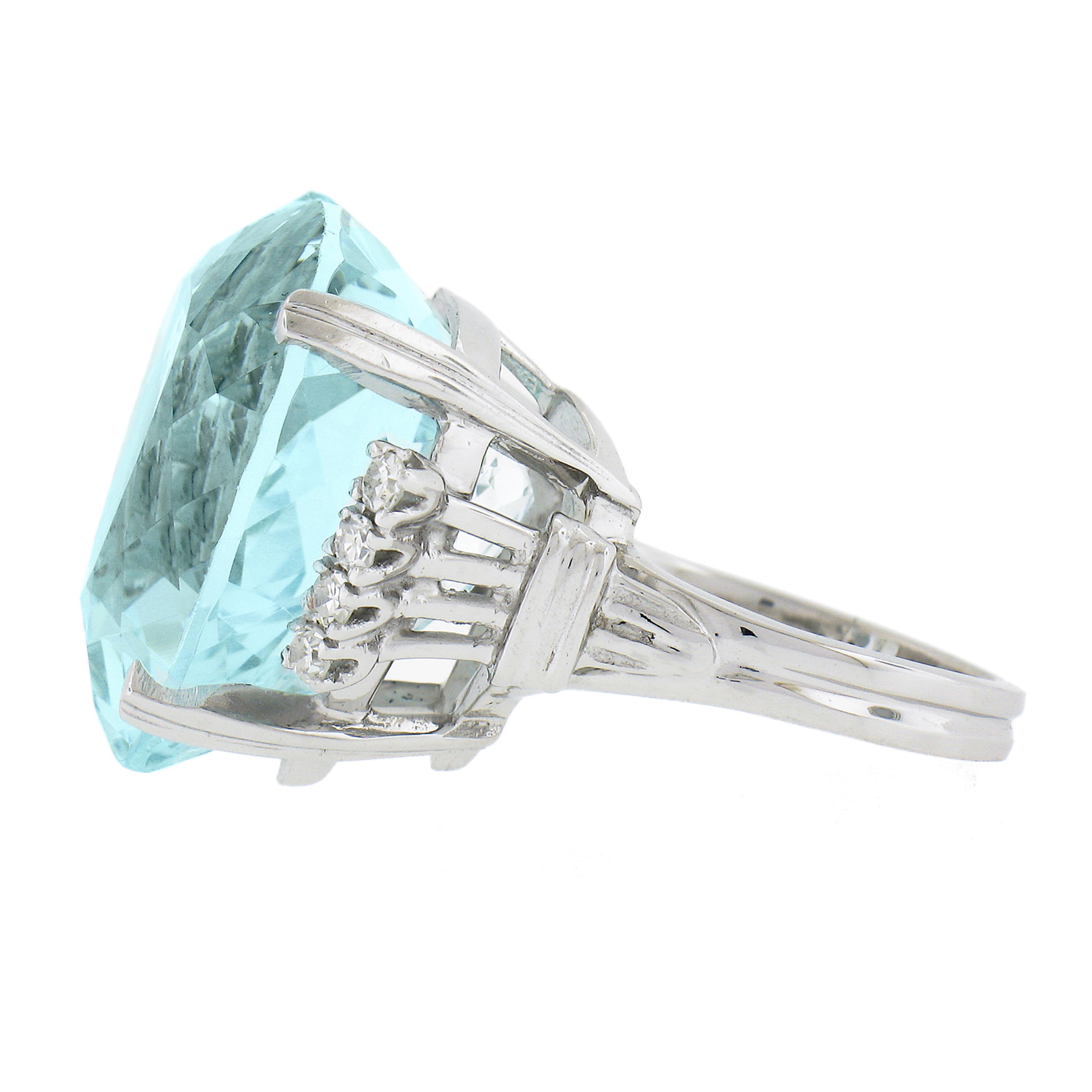 14k Gold Large GIA Graded 30ctw Heart Aquamarine 0.20ctw Diamond Cocktail Ring For Sale 1