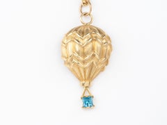 14K Gold Large Hot Air Balloon Pendant with Blue Topaz Heavy 9g V1060