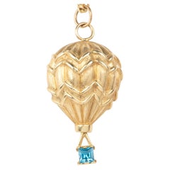14K Gold Large Hot Air Balloon Pendant with Blue Topaz Heavy 9g V1060