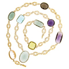 Collier de chaîne en or 14k composé de pierres naturelles multicolores de grande taille