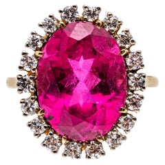 14k Gold Large Pink Tourmaline (App. 6.62 CTS) and Diamond Halo Ring