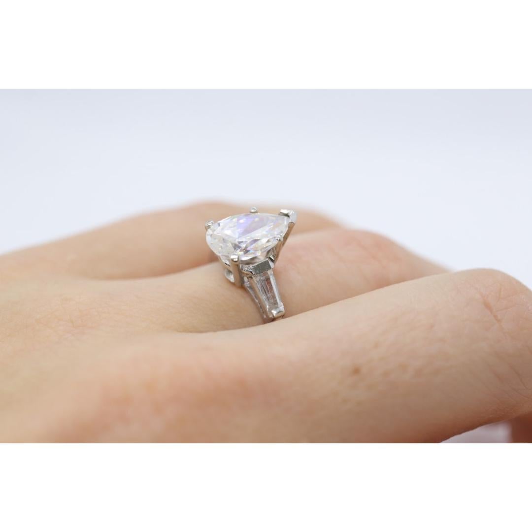 14k Gold LARGE White Topaz Pear cut engagement ring. Baguette and Pear cut solit 6