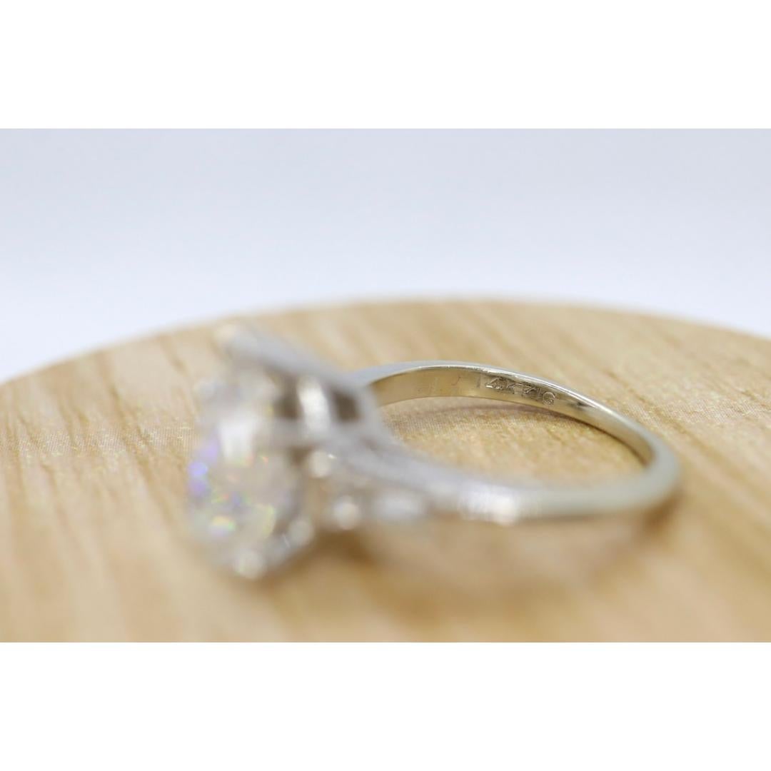 Women's or Men's 14k Gold LARGE White Topaz Pear cut engagement ring. Baguette and Pear cut solit