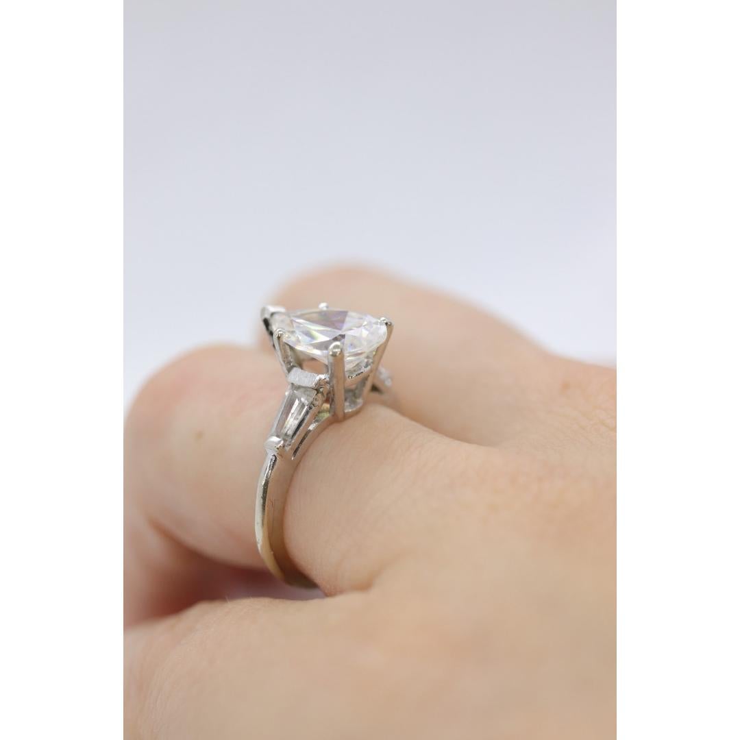 14k Gold LARGE White Topaz Pear cut engagement ring. Baguette and Pear cut solit 5