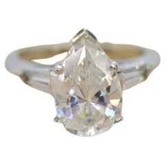 14k Gold LARGE White Topaz Pear cut engagement ring. Baguette and Pear cut solit