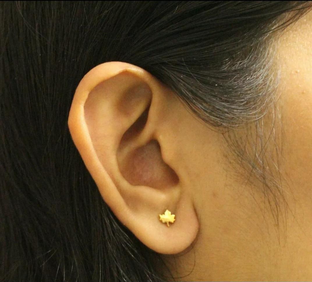 Art Deco 14k Gold Leaf Studs Maple Leaf Earrings Gold Autumn Jewelry October Jewelry Gift For Sale