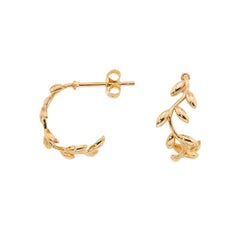 14k Gold Leaves Hoop Earrings, Olive Leaf Stud Earrings
