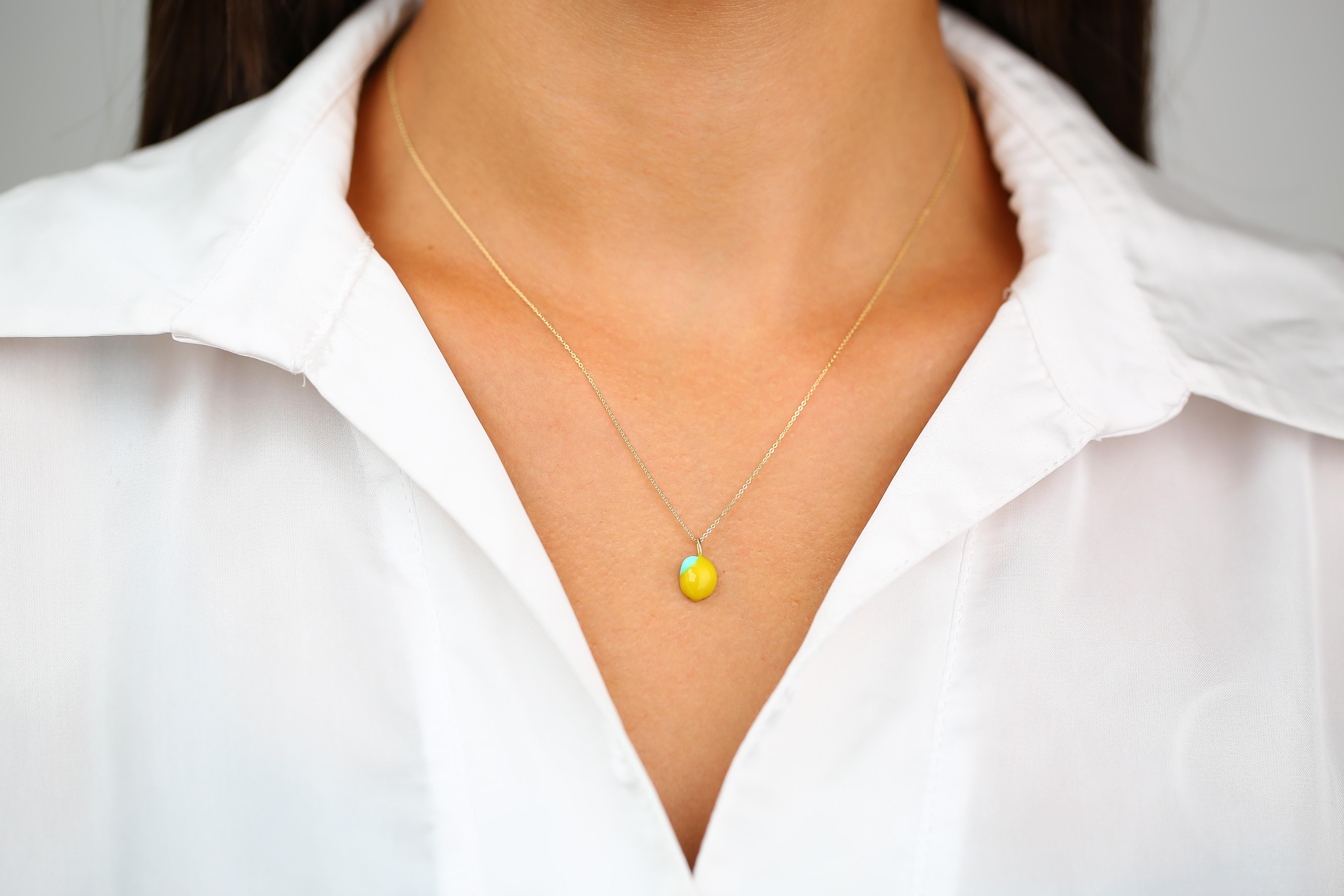 14K Gold Lemon Necklace - Enamel Fruit Necklace

Special desing necklace with enamel. It’s a manual labour product. ‘Handmade’. Fashionable product. 

This necklace was made with quality materials and excellent handwork. I guarantee  the quality