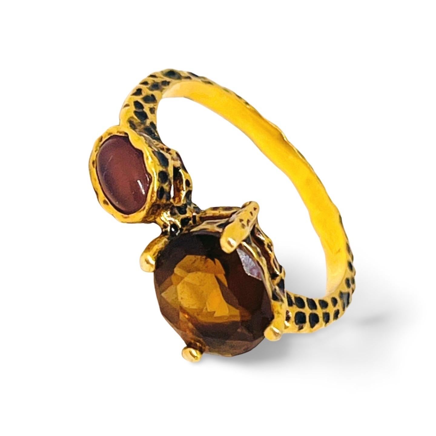 Bague en or 14K à texture léopard avec tourmaline et œil de tigre violet, taille 10 en vente 5