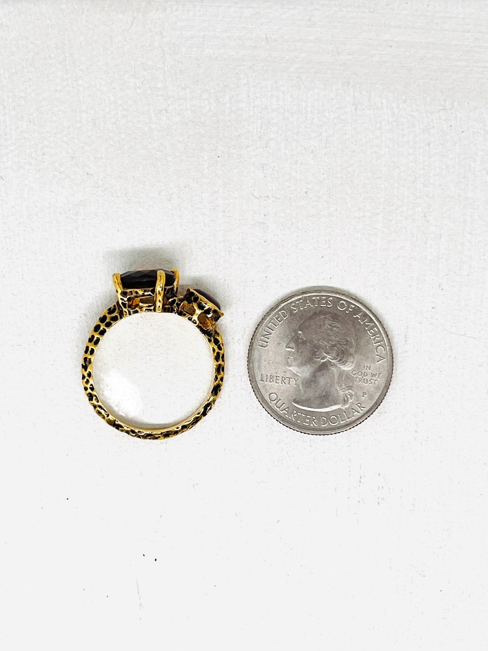 Bague en or 14K à texture léopard avec tourmaline et œil de tigre violet, taille 10 en vente 11