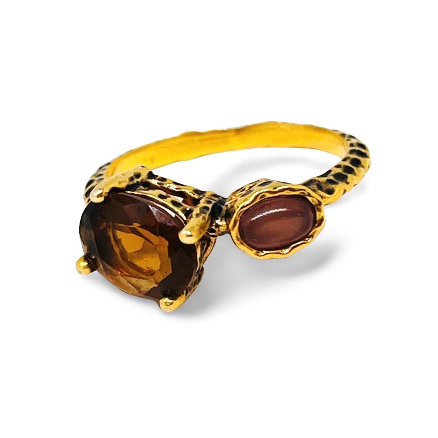 Bague en or 14K à texture léopard avec tourmaline et œil de tigre violet, taille 10 Bon état - En vente à Lynnwood, WA