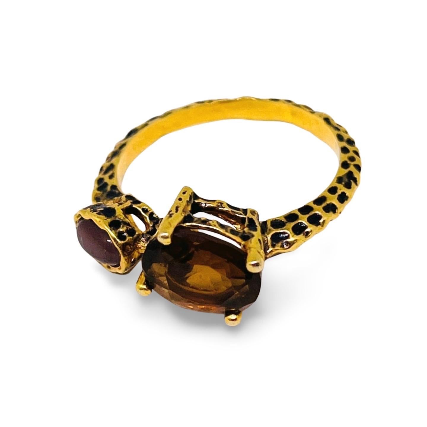 Bague en or 14K à texture léopard avec tourmaline et œil de tigre violet, taille 10 en vente 1
