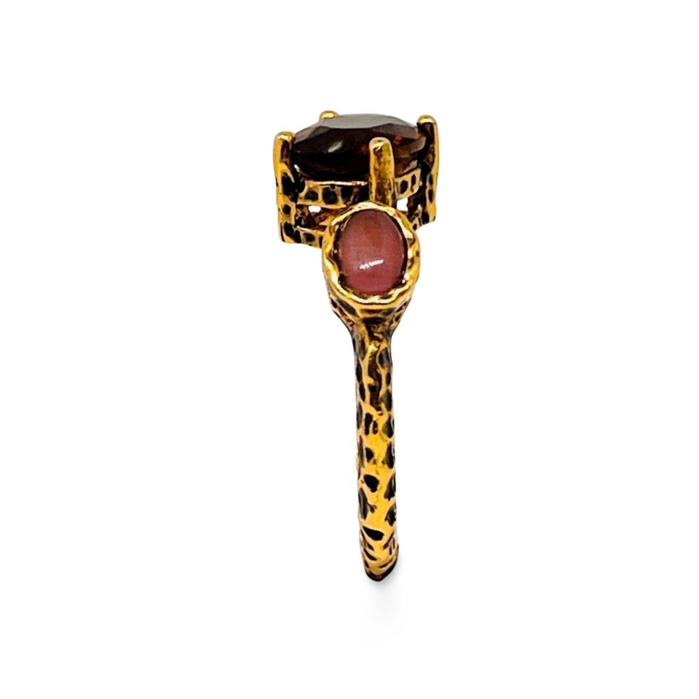 Bague en or 14K à texture léopard avec tourmaline et œil de tigre violet, taille 10 en vente 2