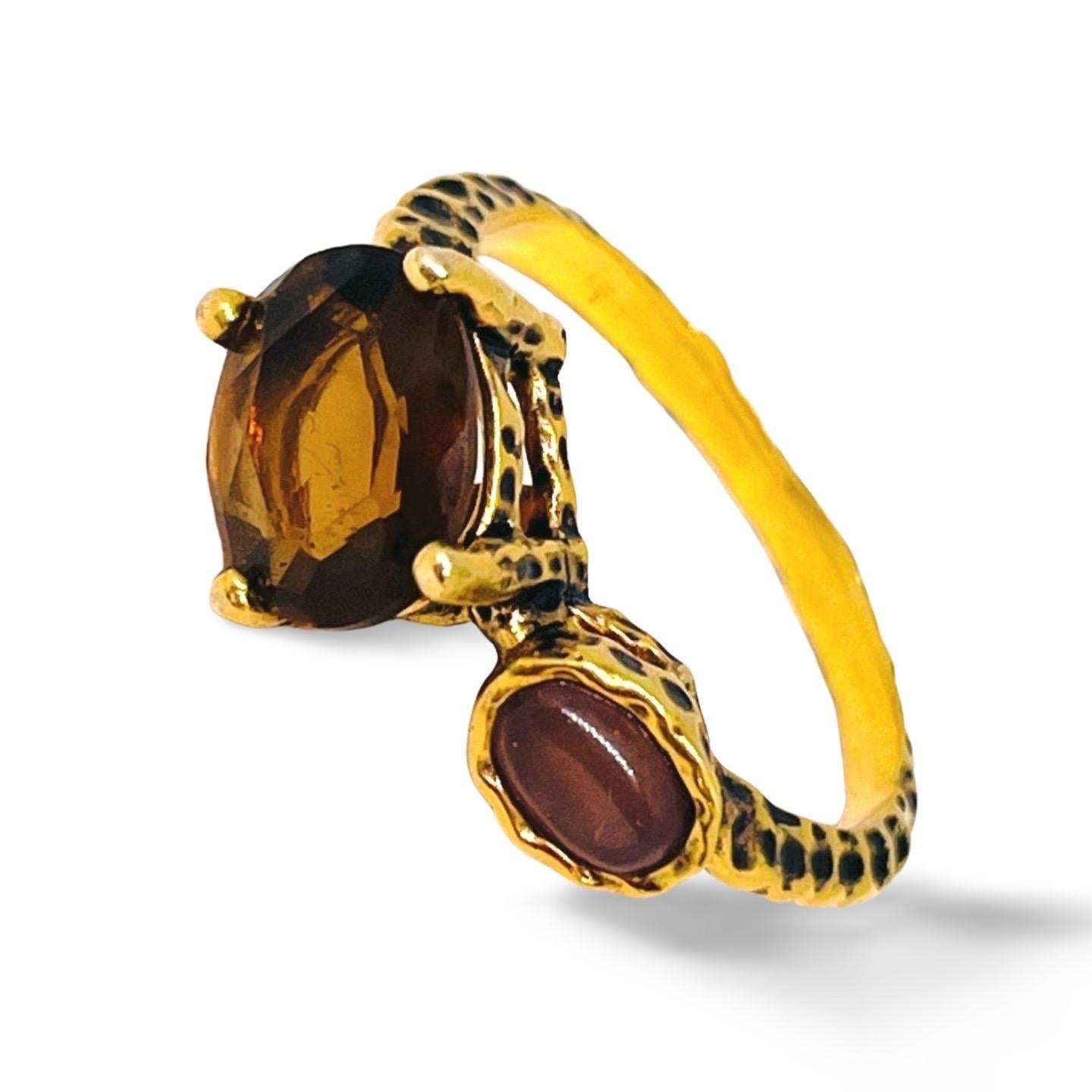 Bague en or 14K à texture léopard avec tourmaline et œil de tigre violet, taille 10 en vente 3