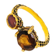 14K Gold Leopard Texture Ring with Tourmaline & Purple Tiger’s Eye, Size 10