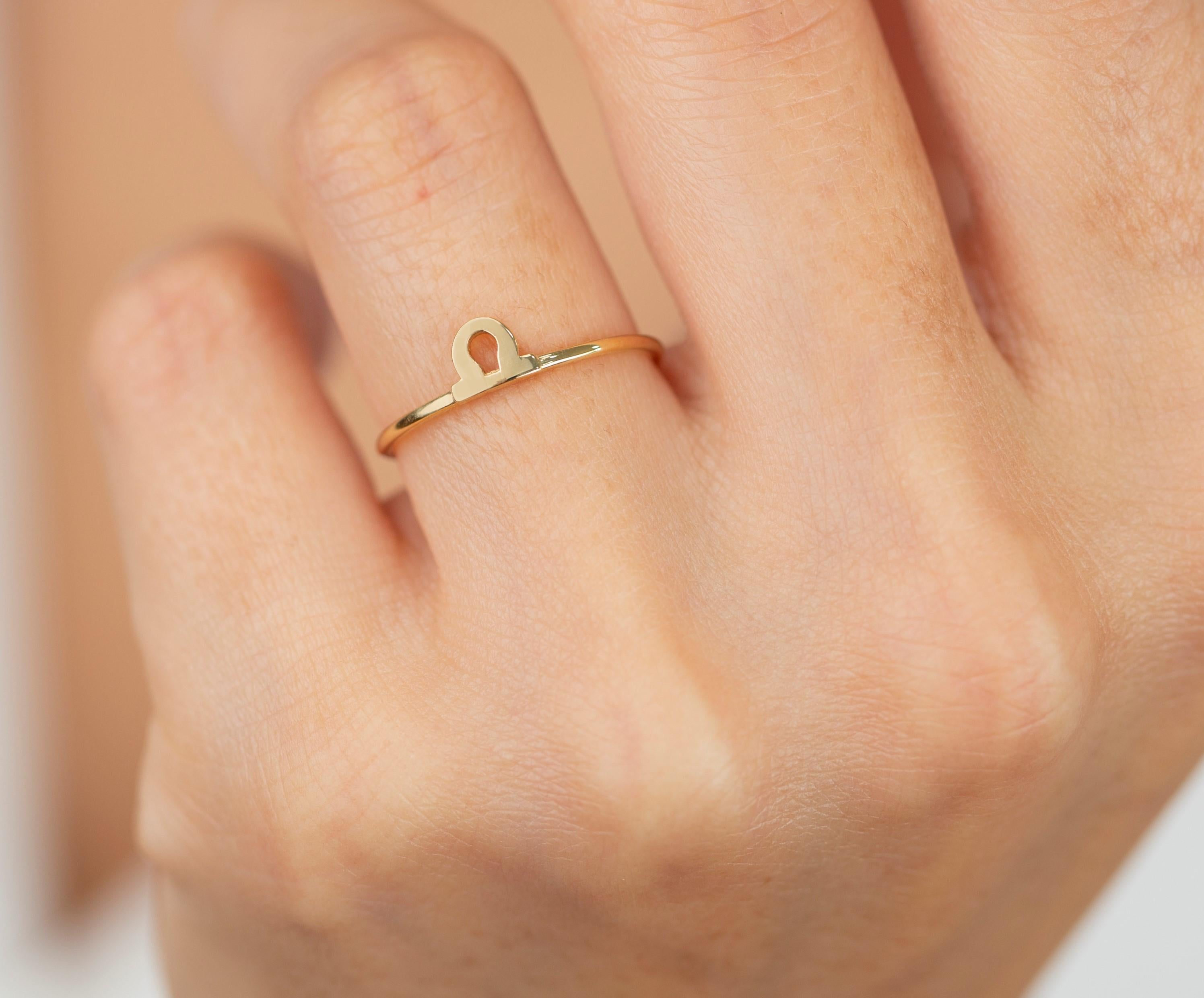 For Sale:  14k Gold Libra Ring, Libra Sign Gold Ring 3