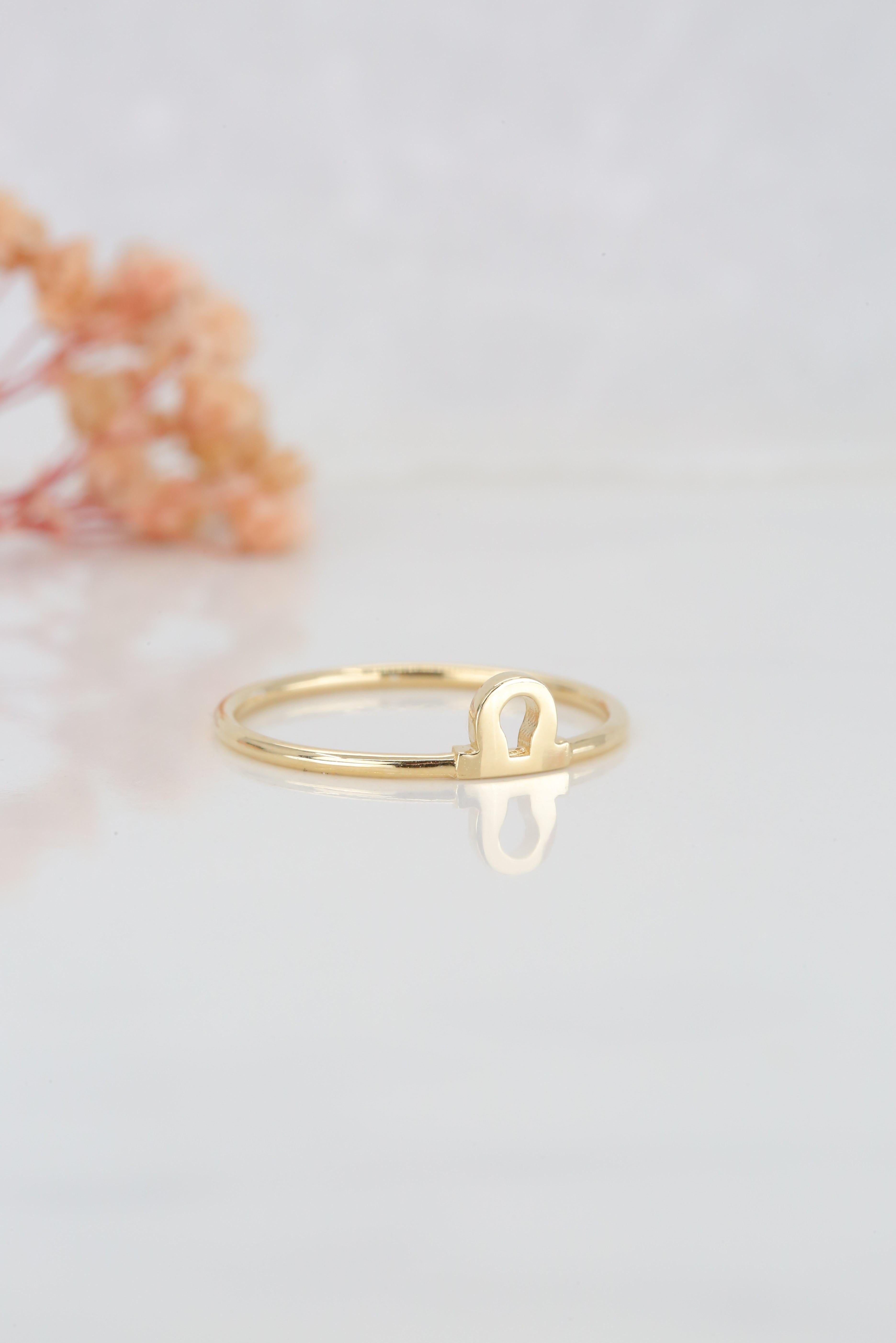 For Sale:  14k Gold Libra Ring, Libra Sign Gold Ring 9
