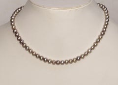 Solid 14k Gold Mix shade of grey Pearl necklace 7mm Freshwater necklace