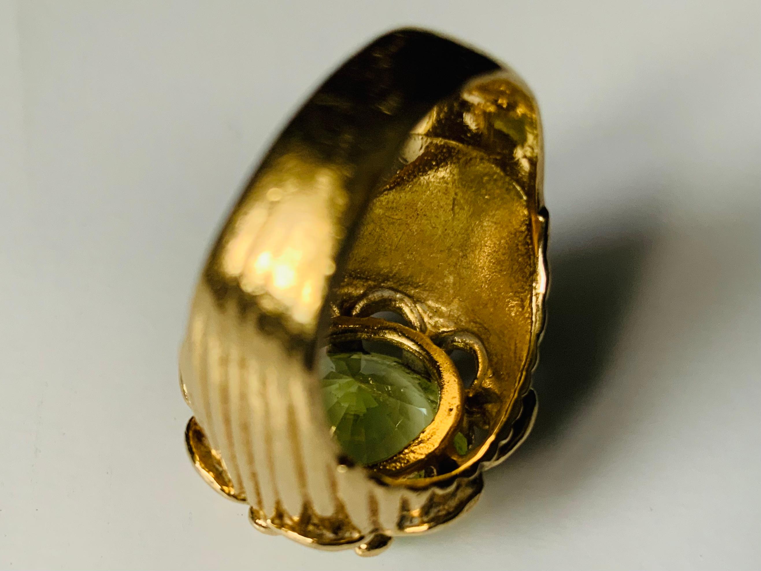 Women's 14K Gold Light Green Zircon Cocktail Ring For Sale
