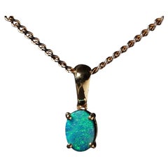 14k Gold Lightning Ridge Australian Black Opal Doublet Pendant Charm Teal Blue