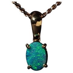14k Gold Lightning Ridge Australian Black Opal Doublet Pendant Charm Teal Blue