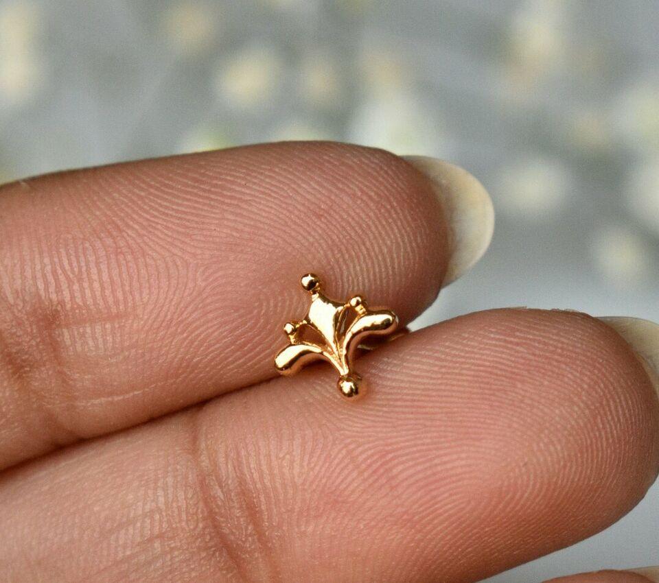 Art Deco 14k Gold Lily Nose Piercing Minimalist Nose Ear Body Piercing Birthday Nose Ring For Sale