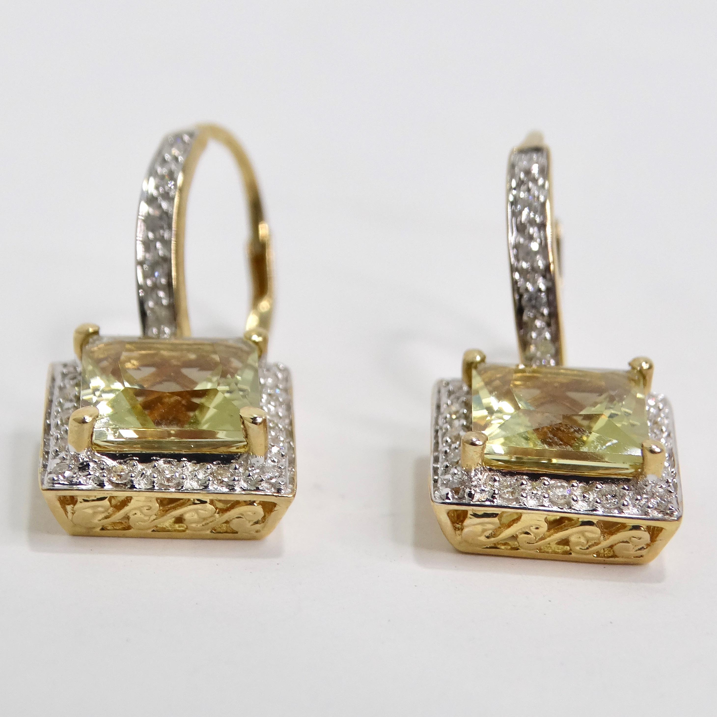 14K Gold Citrine Diamond Earrings In Excellent Condition For Sale In Scottsdale, AZ