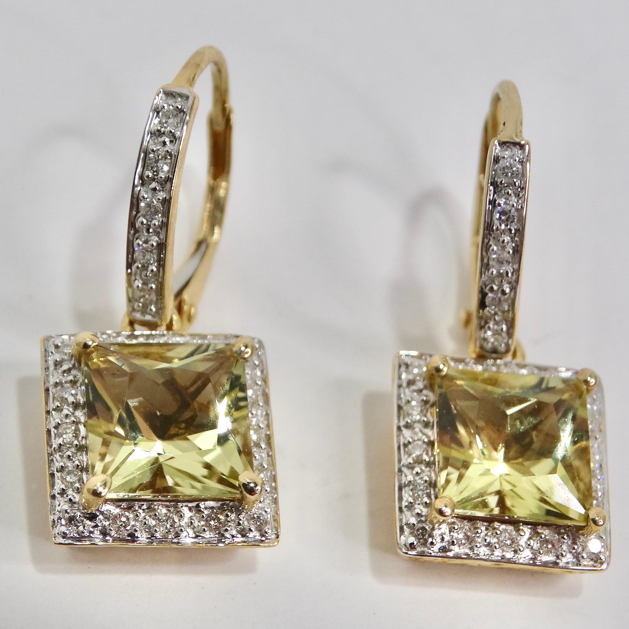 Women's or Men's 14K Gold Citrine Diamond Earrings For Sale