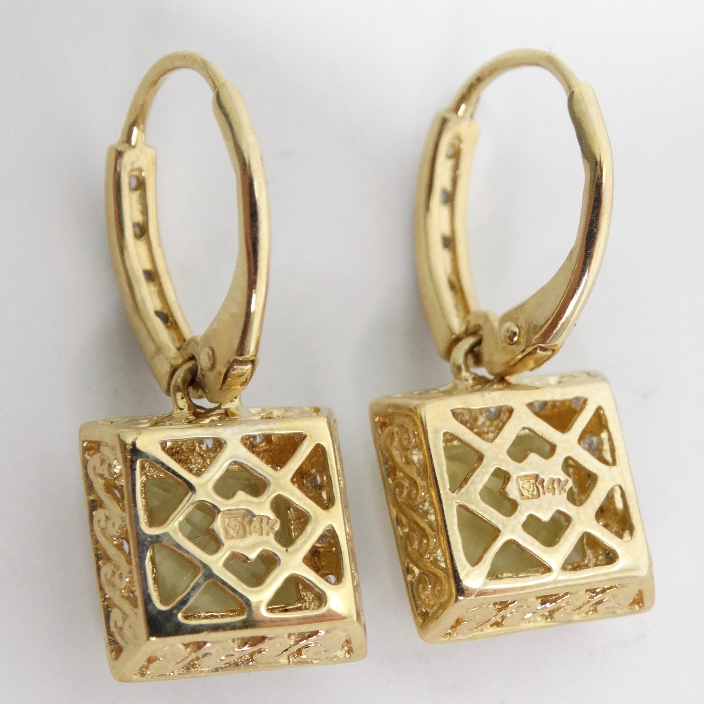 14K Gold Citrine Diamond Earrings For Sale 1