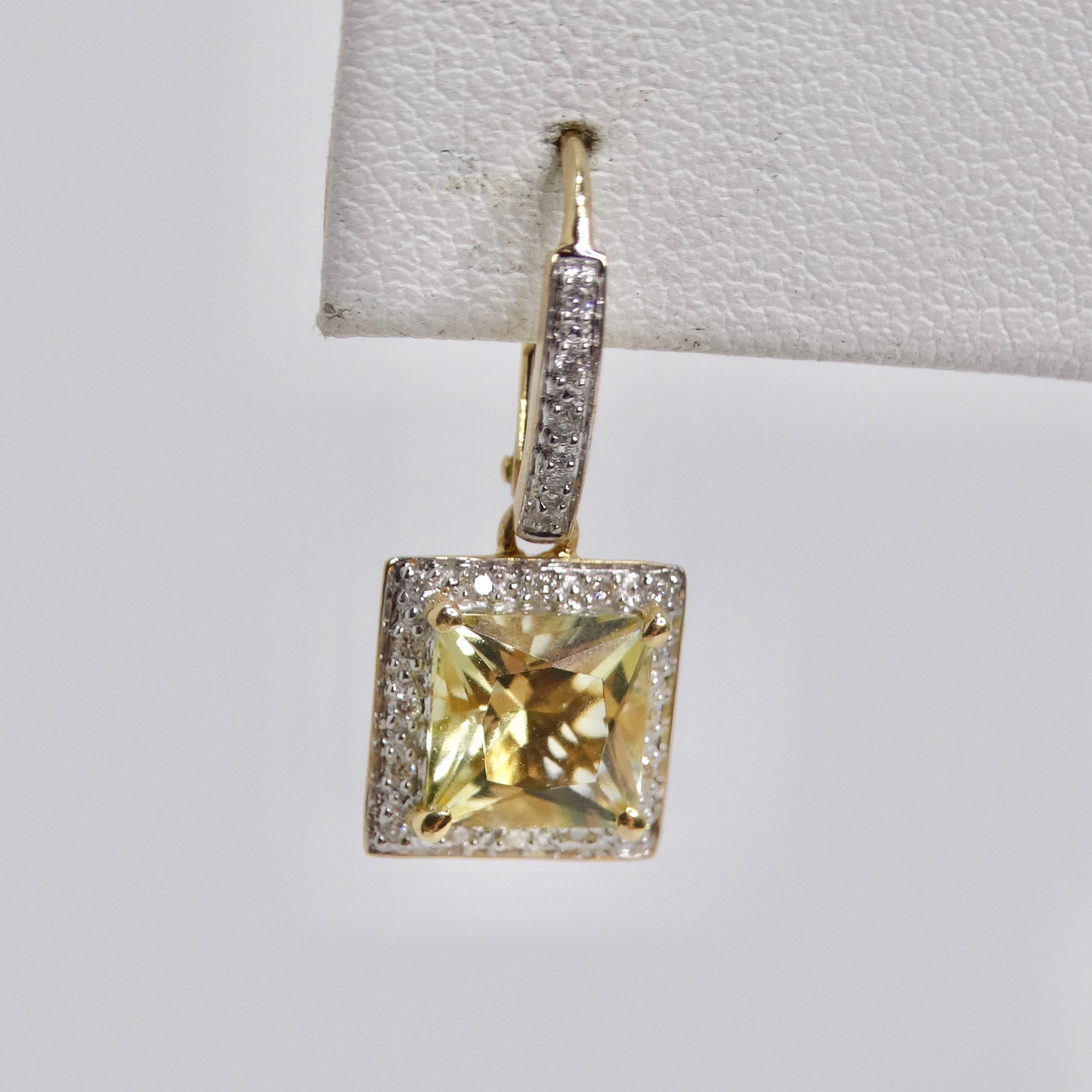 14K Gold Citrine Diamond Earrings For Sale 3