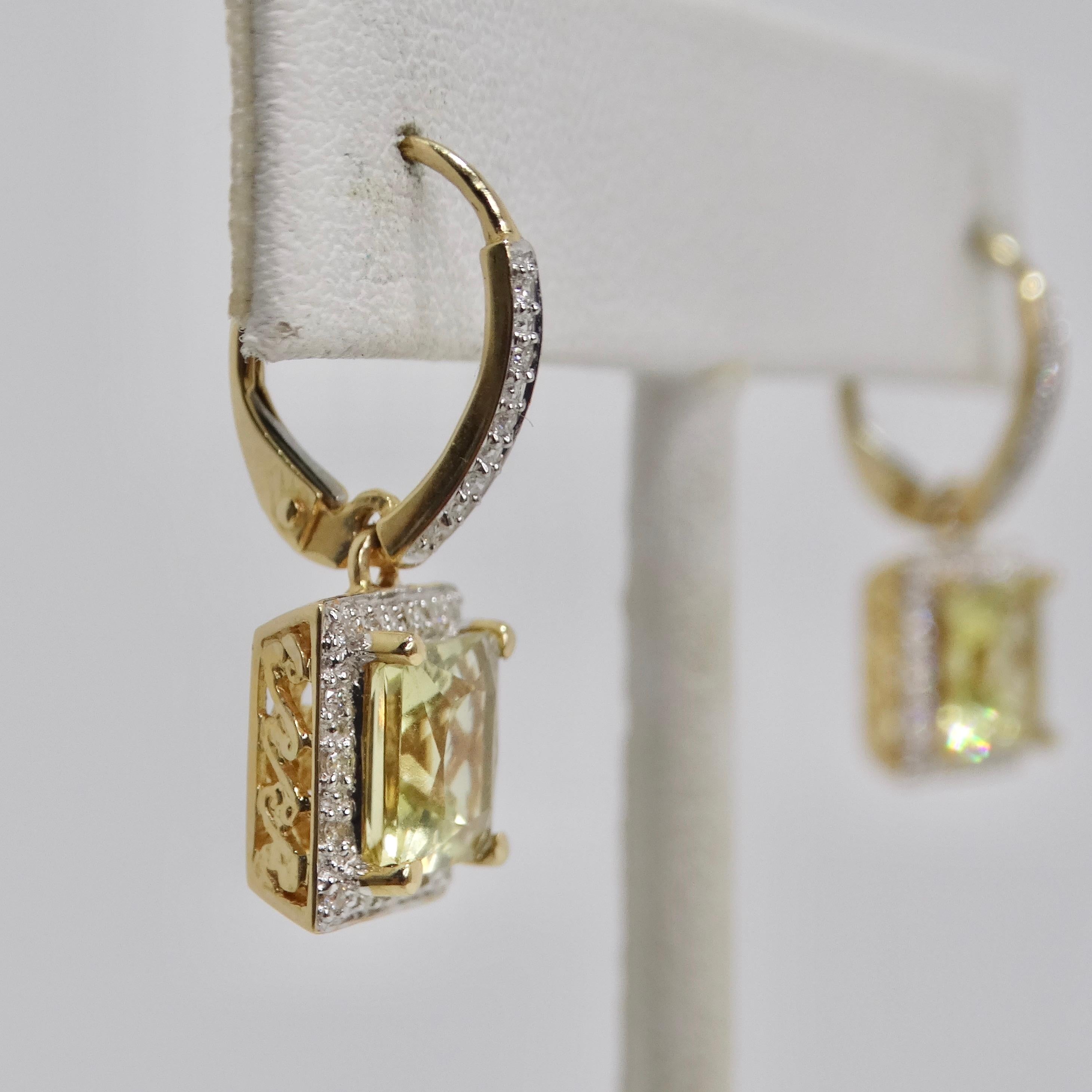 14K Gold Citrine Diamond Earrings For Sale 4