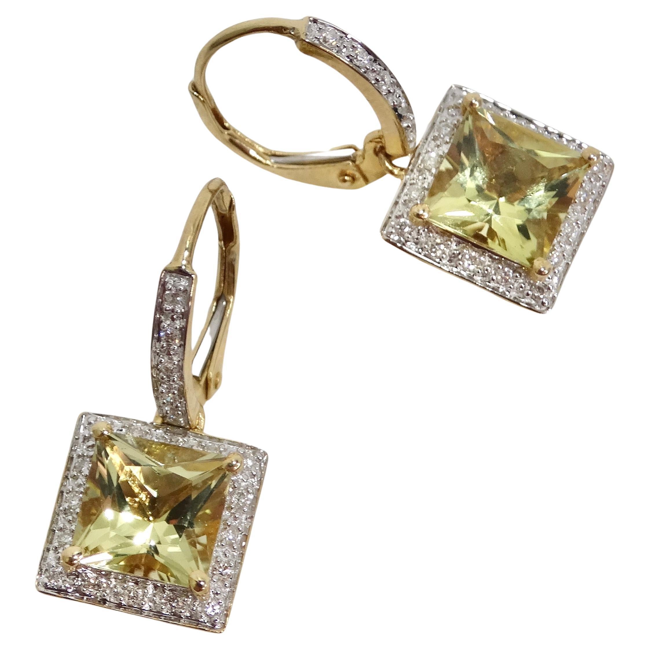 14K Gold Citrine Diamond Earrings For Sale