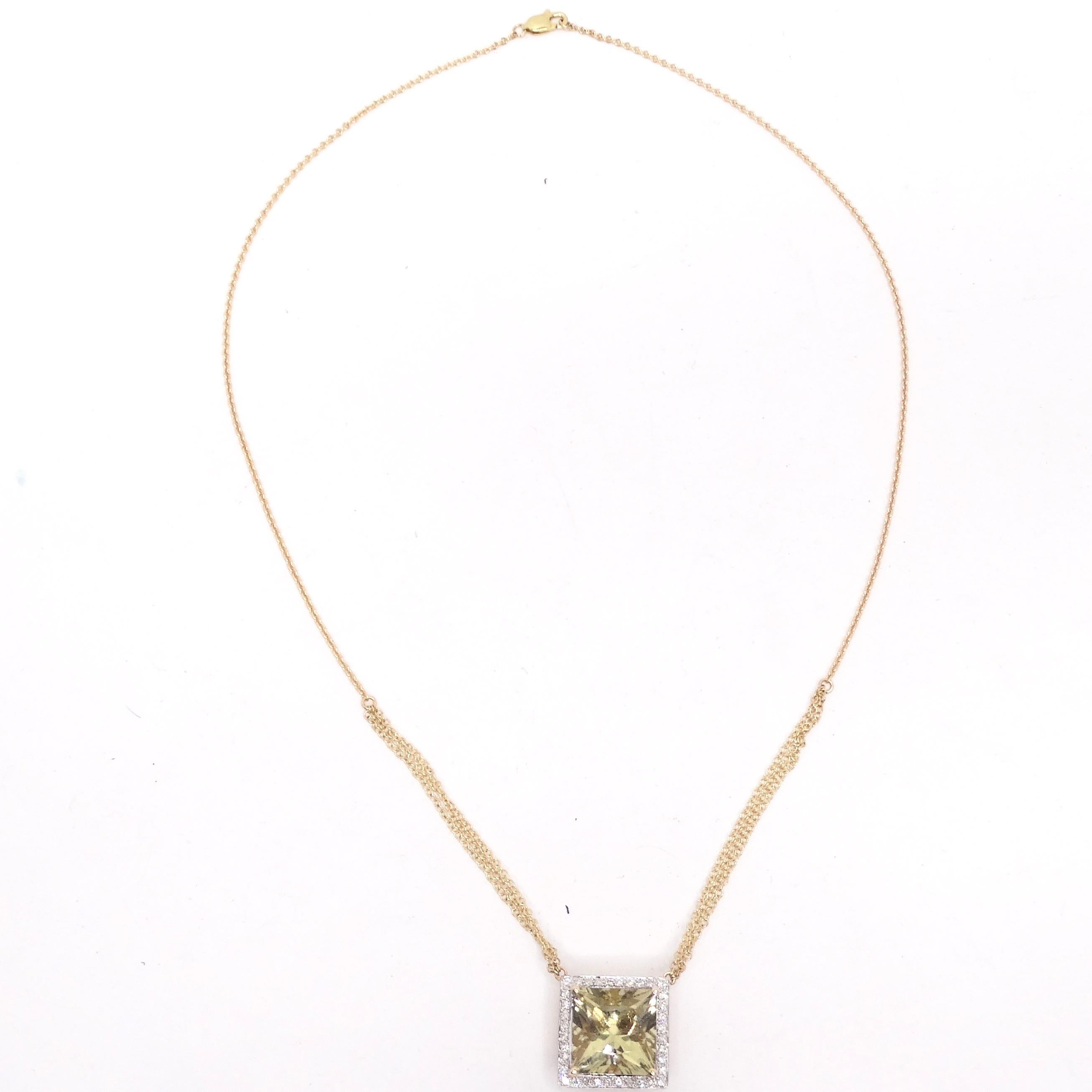 14K Gold Citrine Diamond Necklace In Excellent Condition For Sale In Scottsdale, AZ