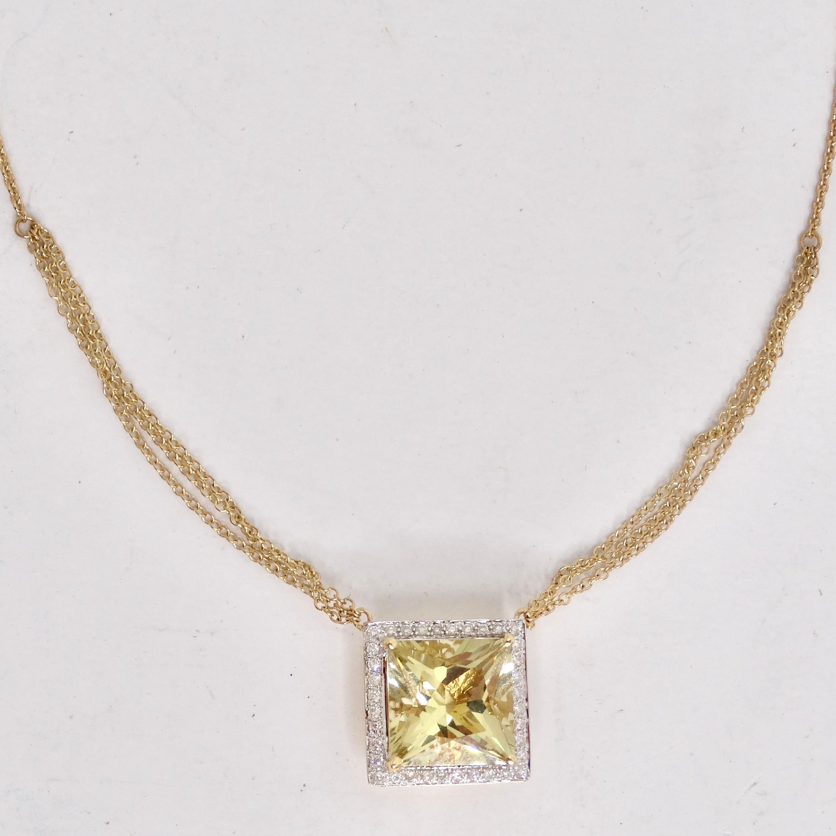 Women's or Men's 14K Gold Citrine Diamond Necklace For Sale