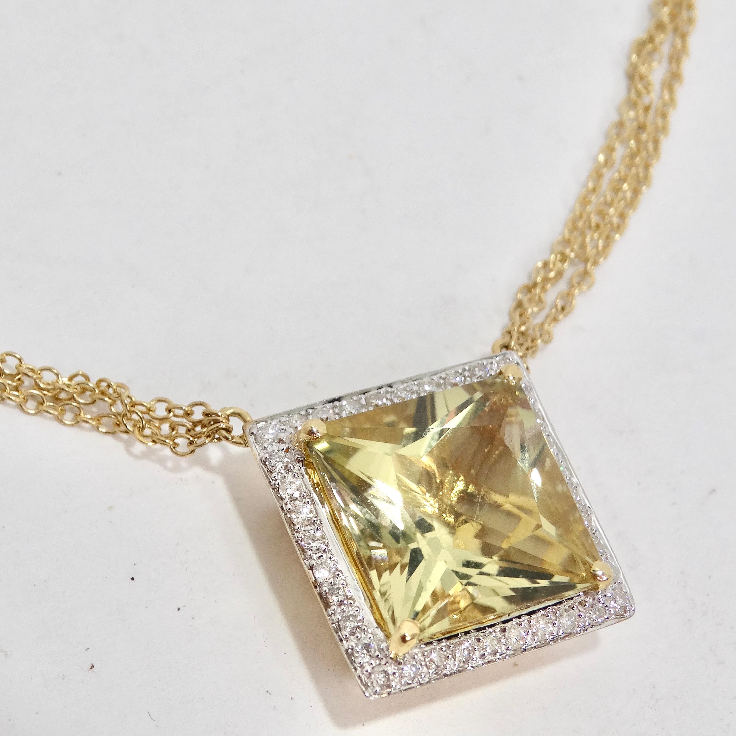 14K Gold Citrine Diamond Necklace For Sale 1