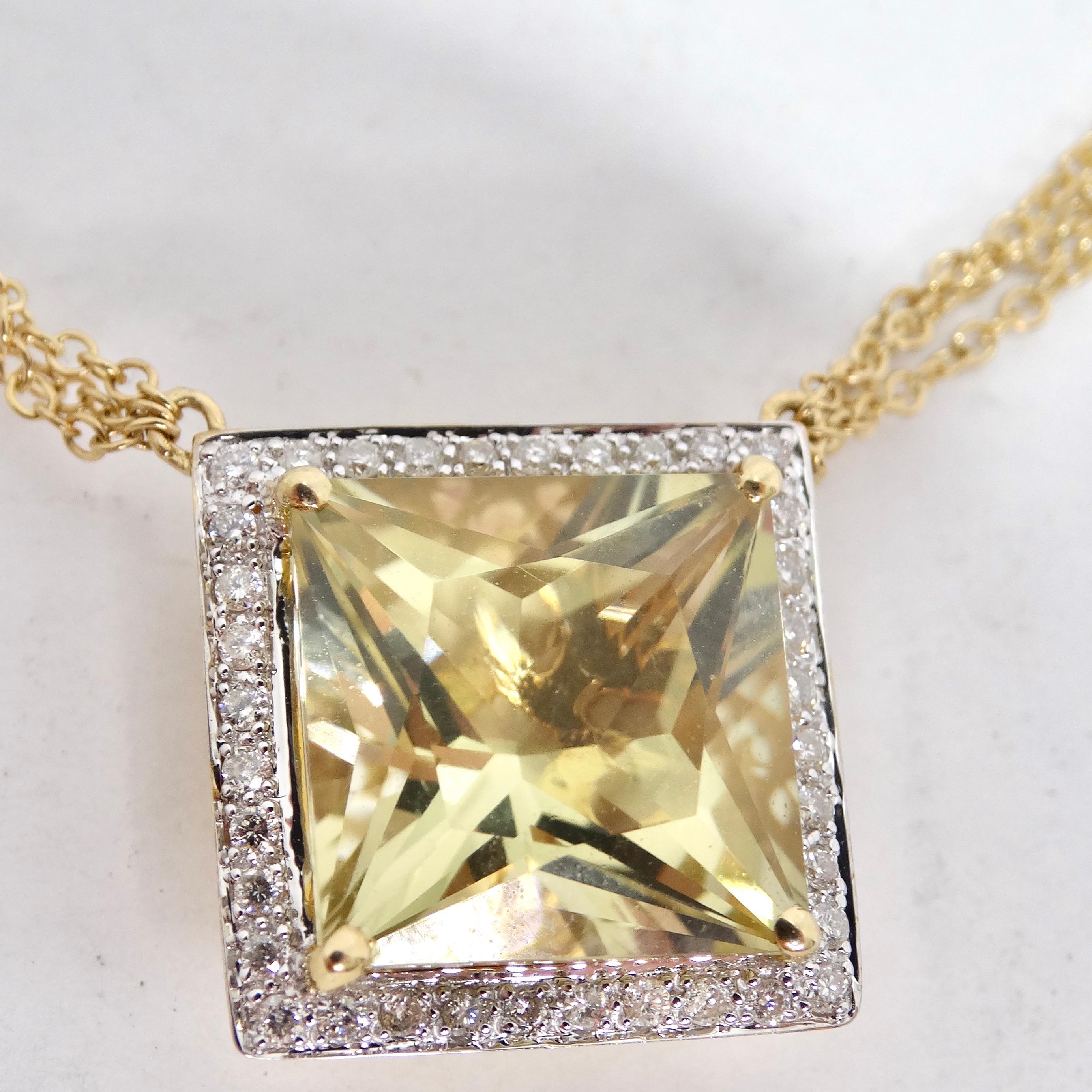 14K Gold Citrine Diamond Necklace For Sale 2