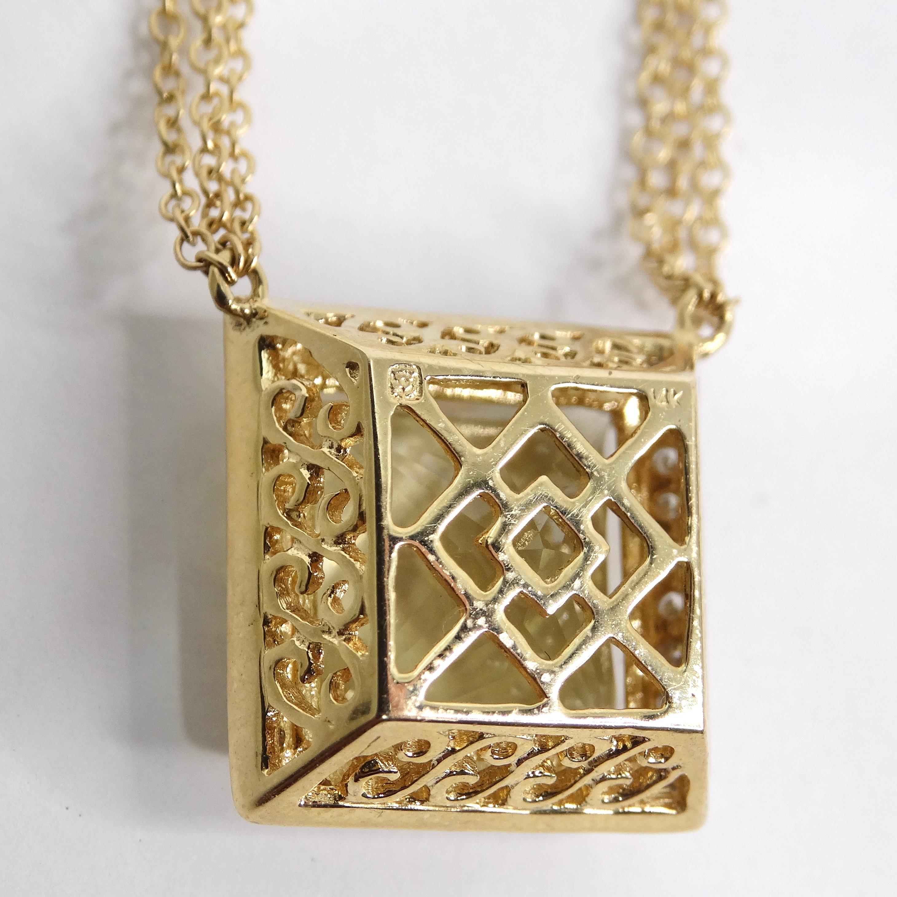 14K Gold Citrine Diamond Necklace For Sale 4