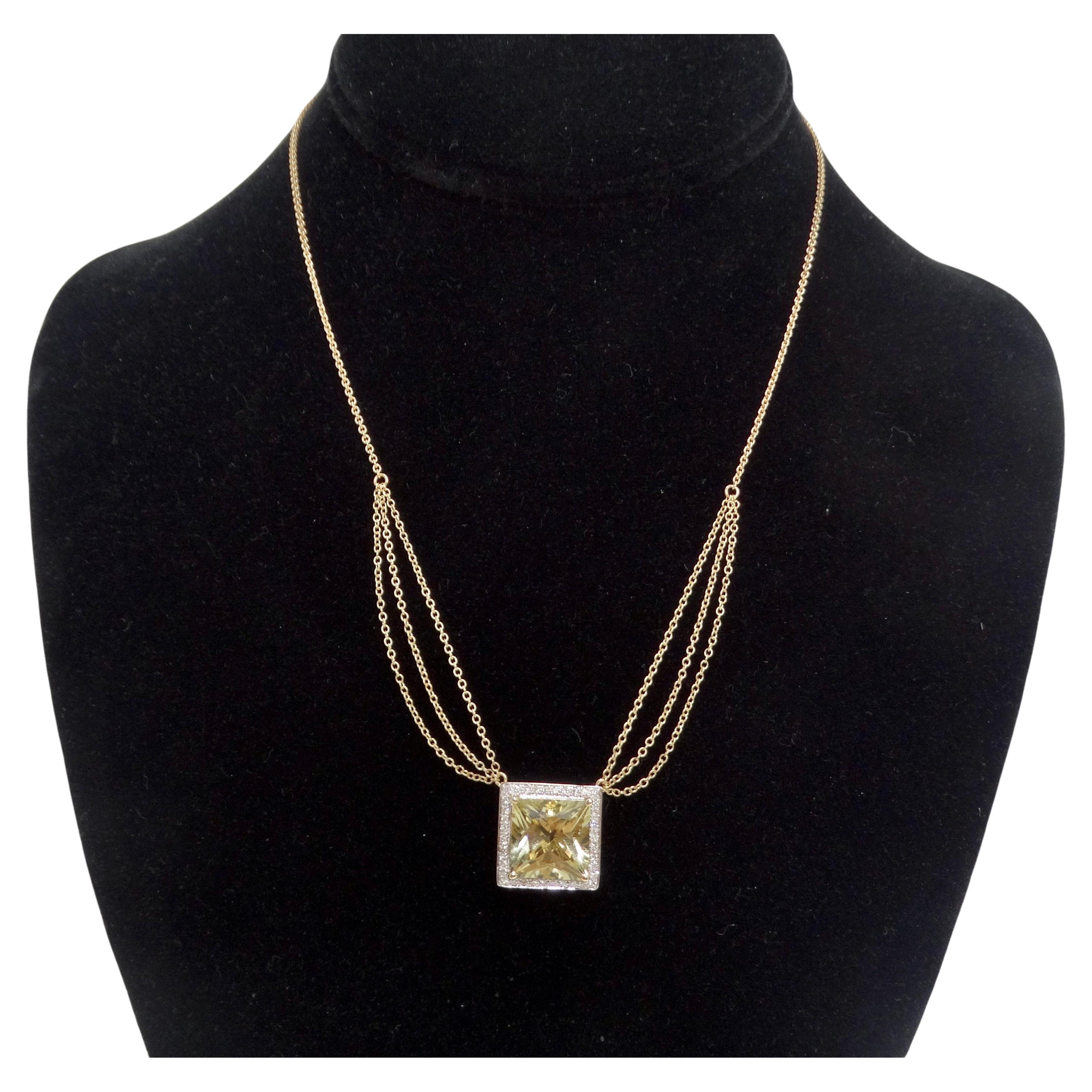 14K Gold Citrine Diamond Necklace For Sale