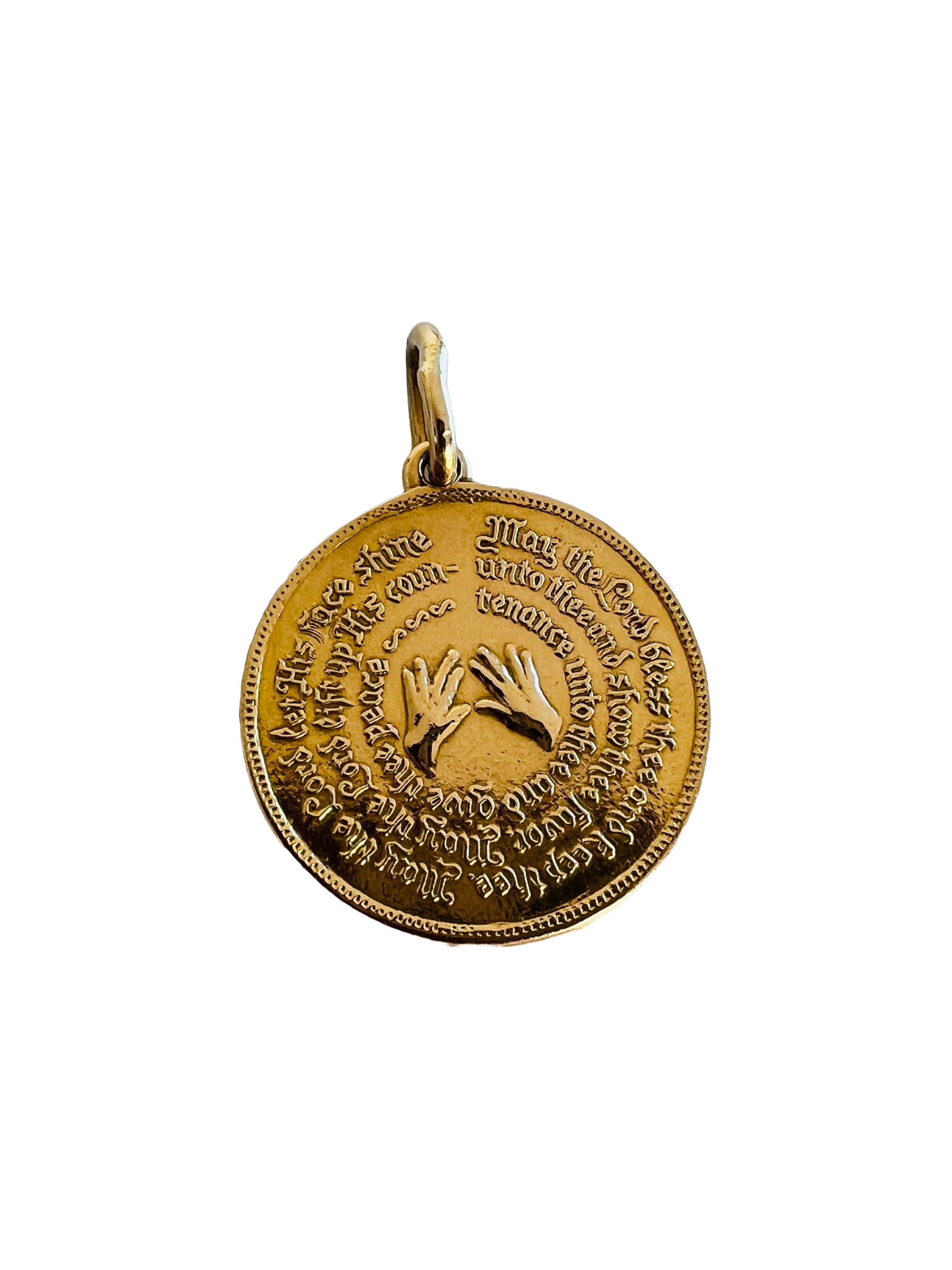 14k Gold Lions of Judah Jewish Mazel Medallion Coin Blessing Necklace Pendant In Good Condition In Sausalito, CA