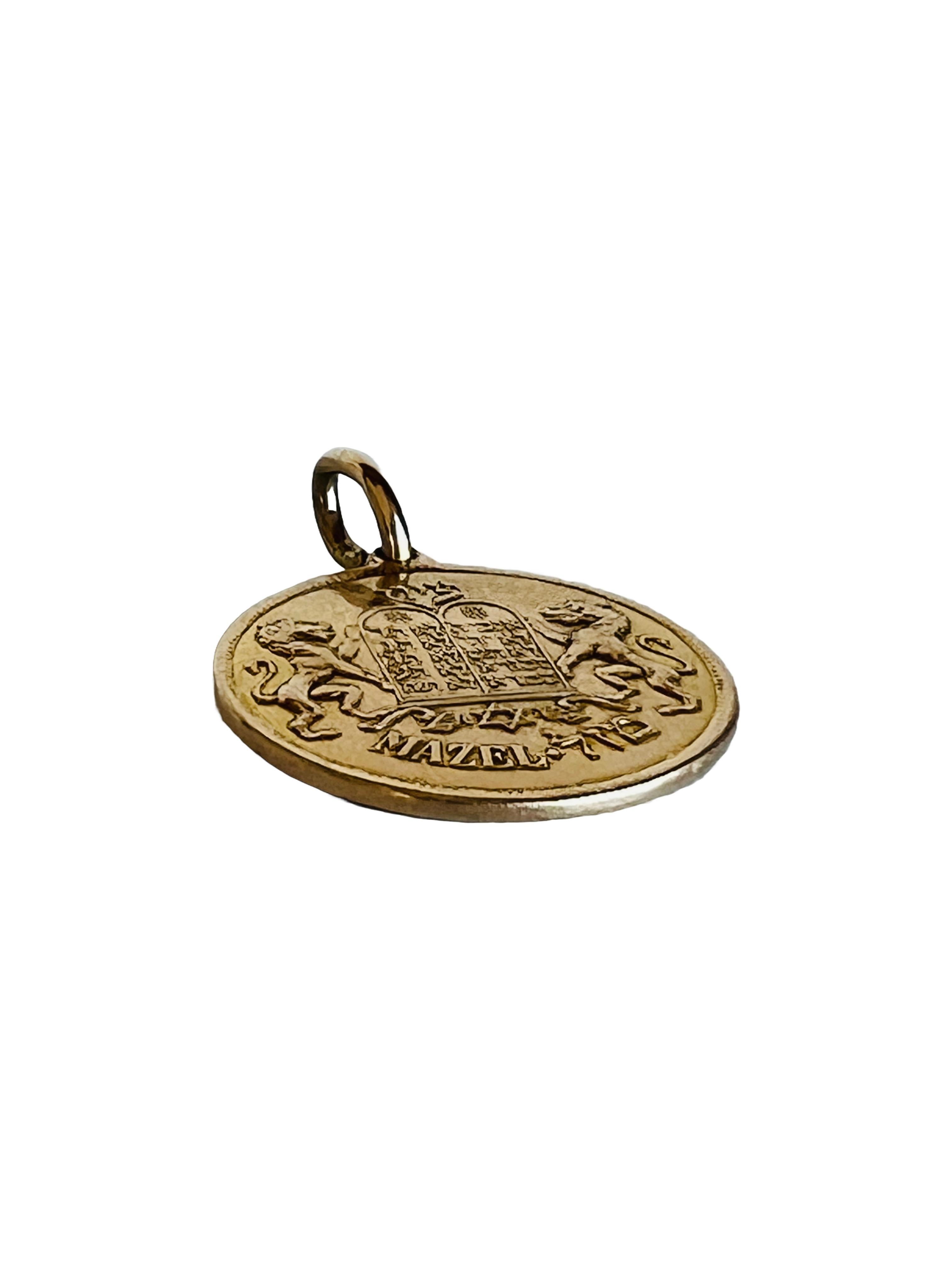 Women's or Men's 14k Gold Lions of Judah Jewish Mazel Medallion Coin Blessing Necklace Pendant