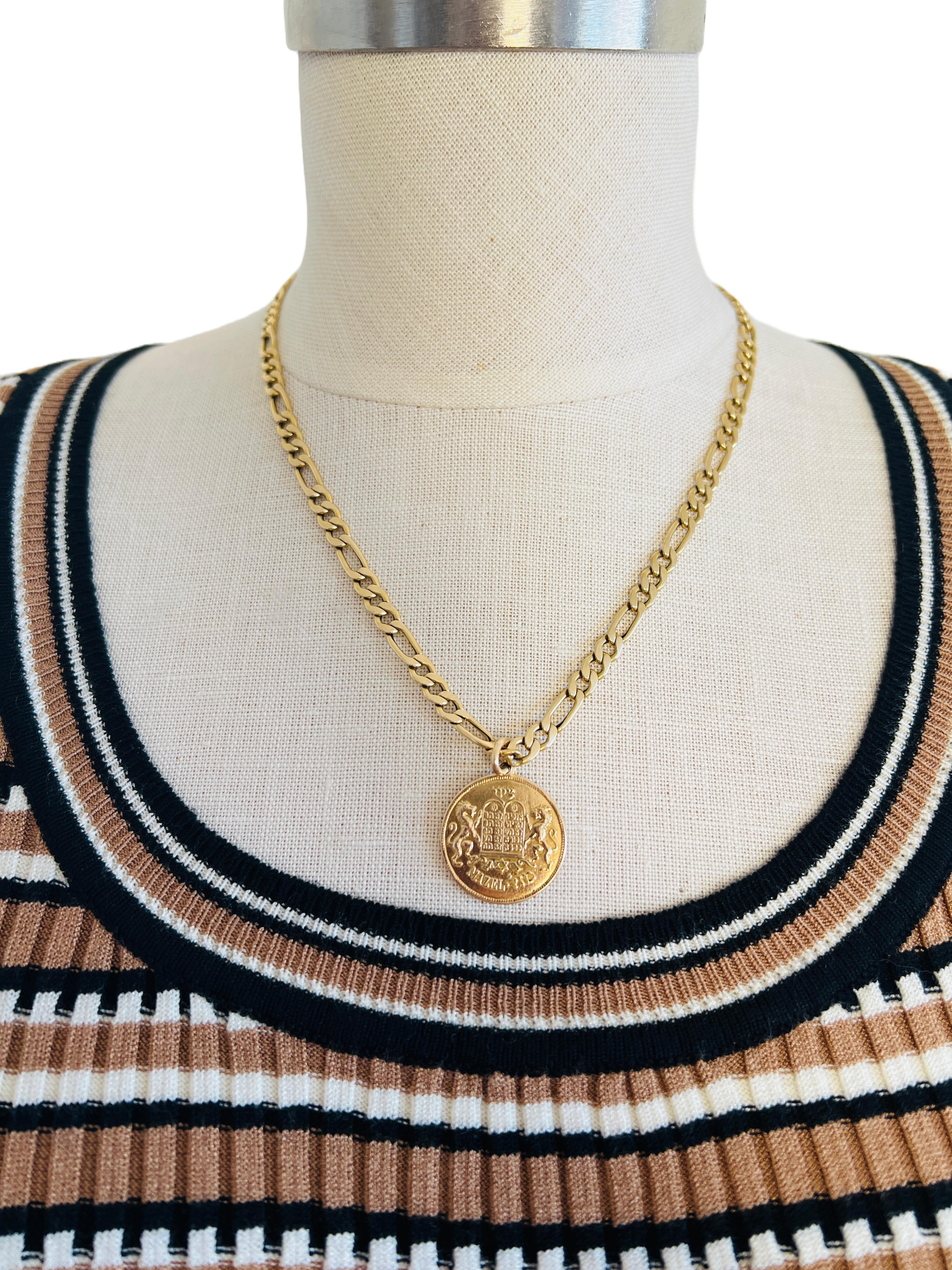 14k Gold Lions of Judah Jewish Mazel Medallion Coin Blessing Necklace Pendant 1