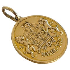 14k Gold Lions of Judah Jewish Mazel Medallion Coin Blessing Necklace Pendant