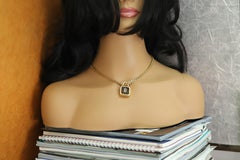 14k Gold Lock Necklace Sapphire Beads embedded Design Vintage Pendant
