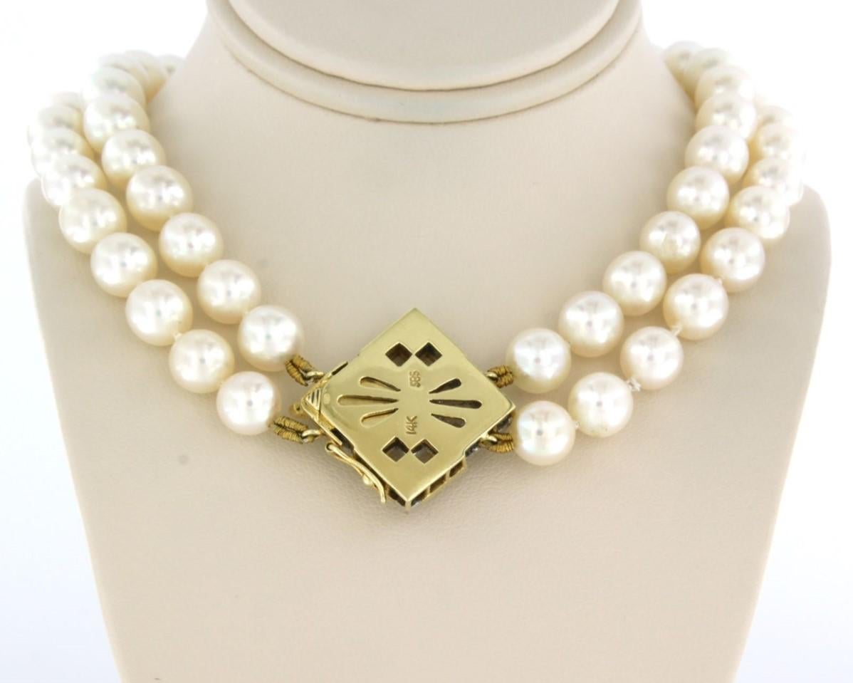 Donna Serratura in oro 14k con diamanti a taglio singolo fino a 0,86 carati e collana di perle a due fili in vendita